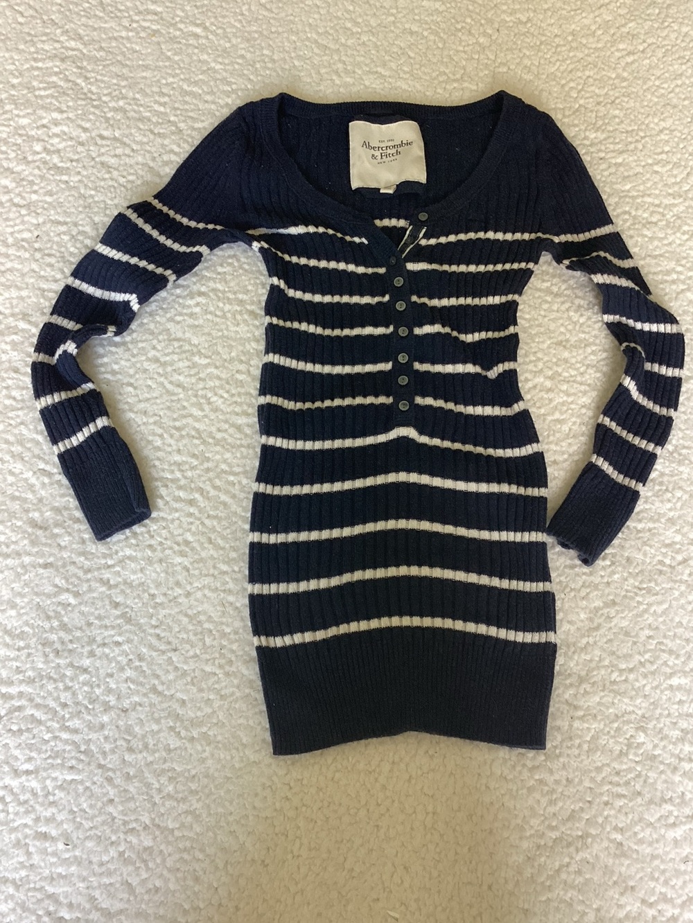 Abercrombie Y2K Navy Striped Ribbed Henley Top Medium Preppy Coastal